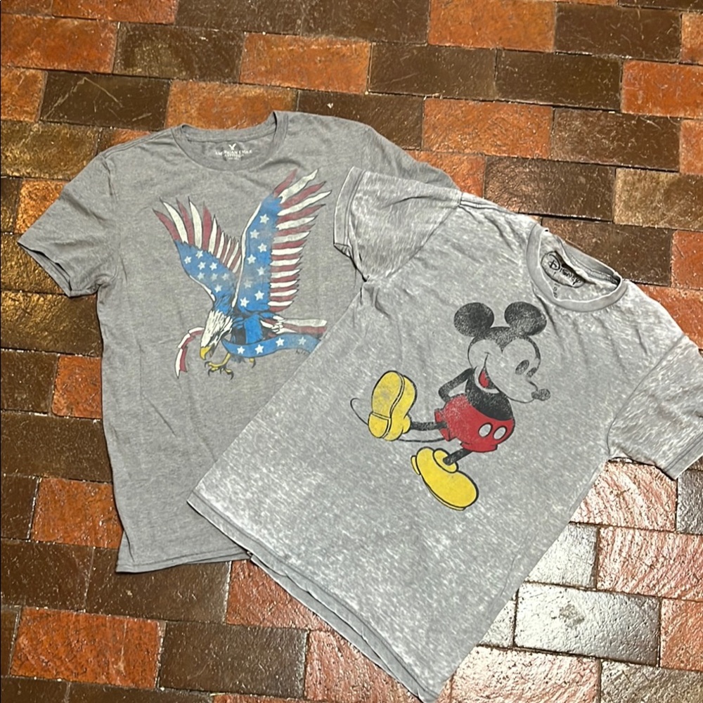Vintage American Eagle and Disney size SMALL two gray T-shirts women